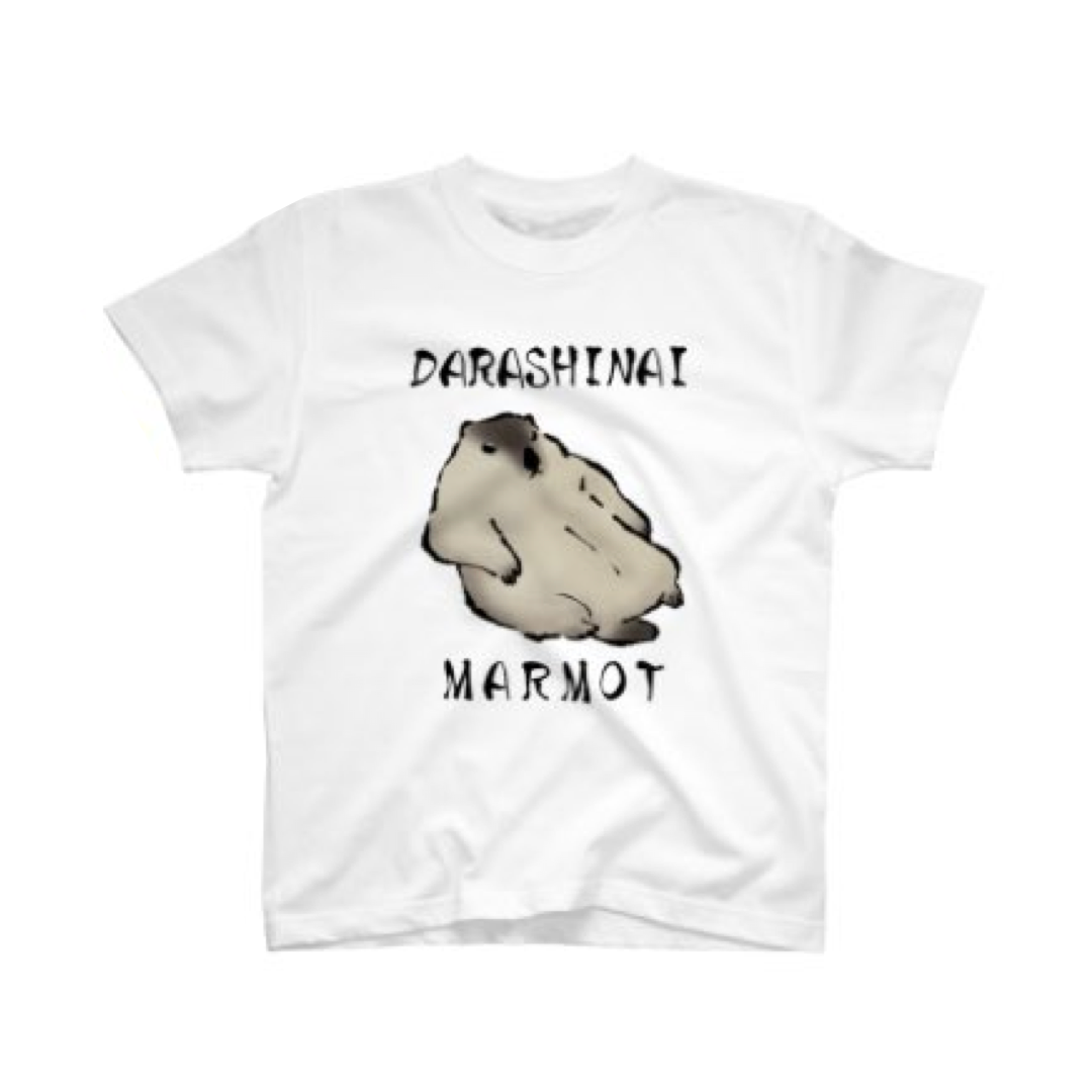 日本画風だらしないマーモット半袖Tシャツ by サザヱ